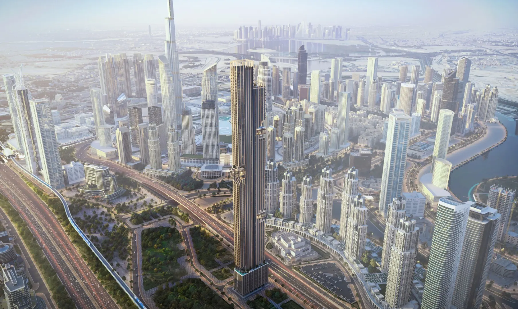 DWTN Residences above Business Bay and the Dubai Water Canal, developer render